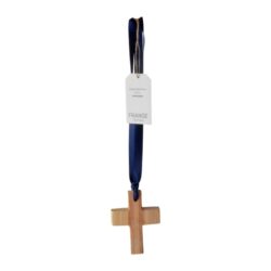 Franse Chateau gegeurde houtkruis met lint 125mm x 90mm