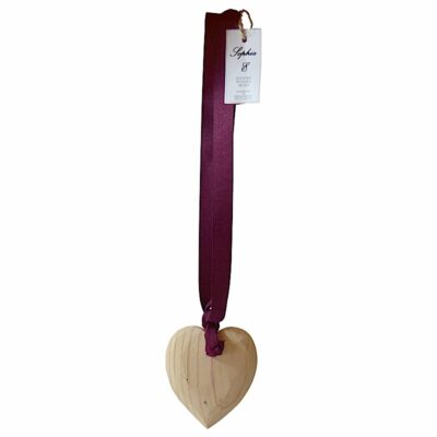 Sophia E wooden scented heart on ribbon 10cm