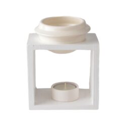 Wooden burner bowl and ceramic tea light candle holder - WHITE